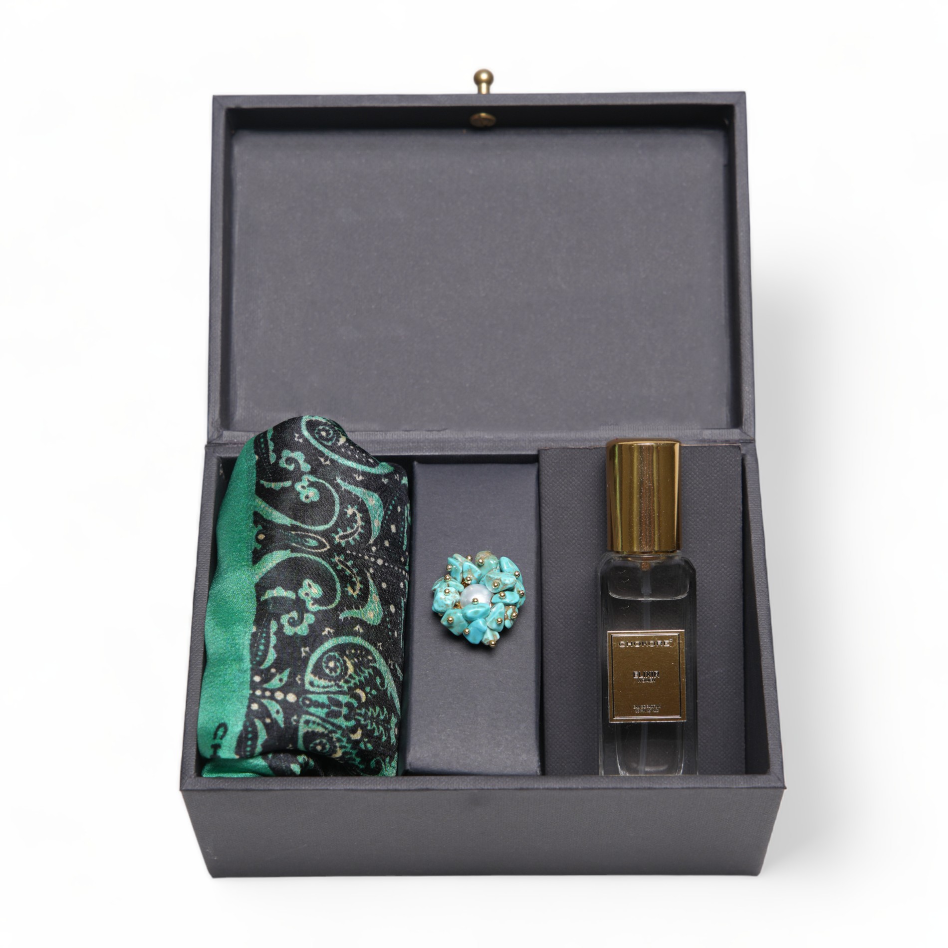 Chokore Chokore Special 3-in-1 Gift Set for Her (Silk Stole, Turquoise Stone Ring, & 20 ml Elixir Perfume) Chokore Special 3-in-1 Gift Set for Her (Silk Stole, Turquoise Stone Ring, & 20 ml Elixir Perfume) 