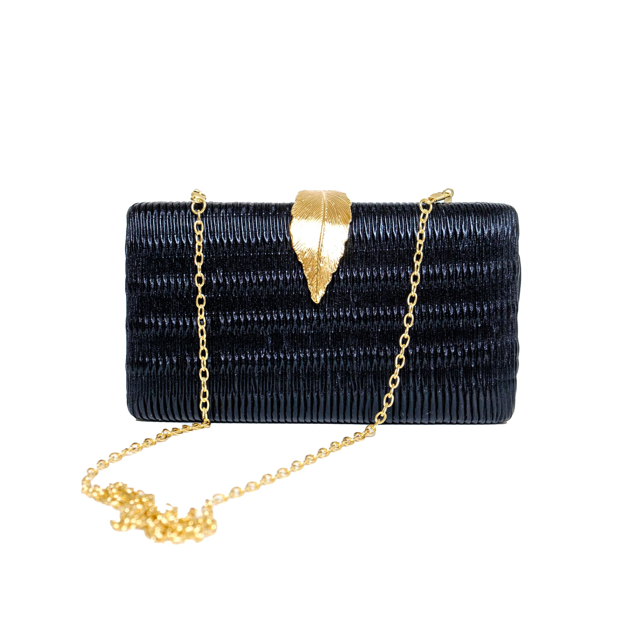 Chokore Shimmery Leaf Clutch/Handbag (Black)