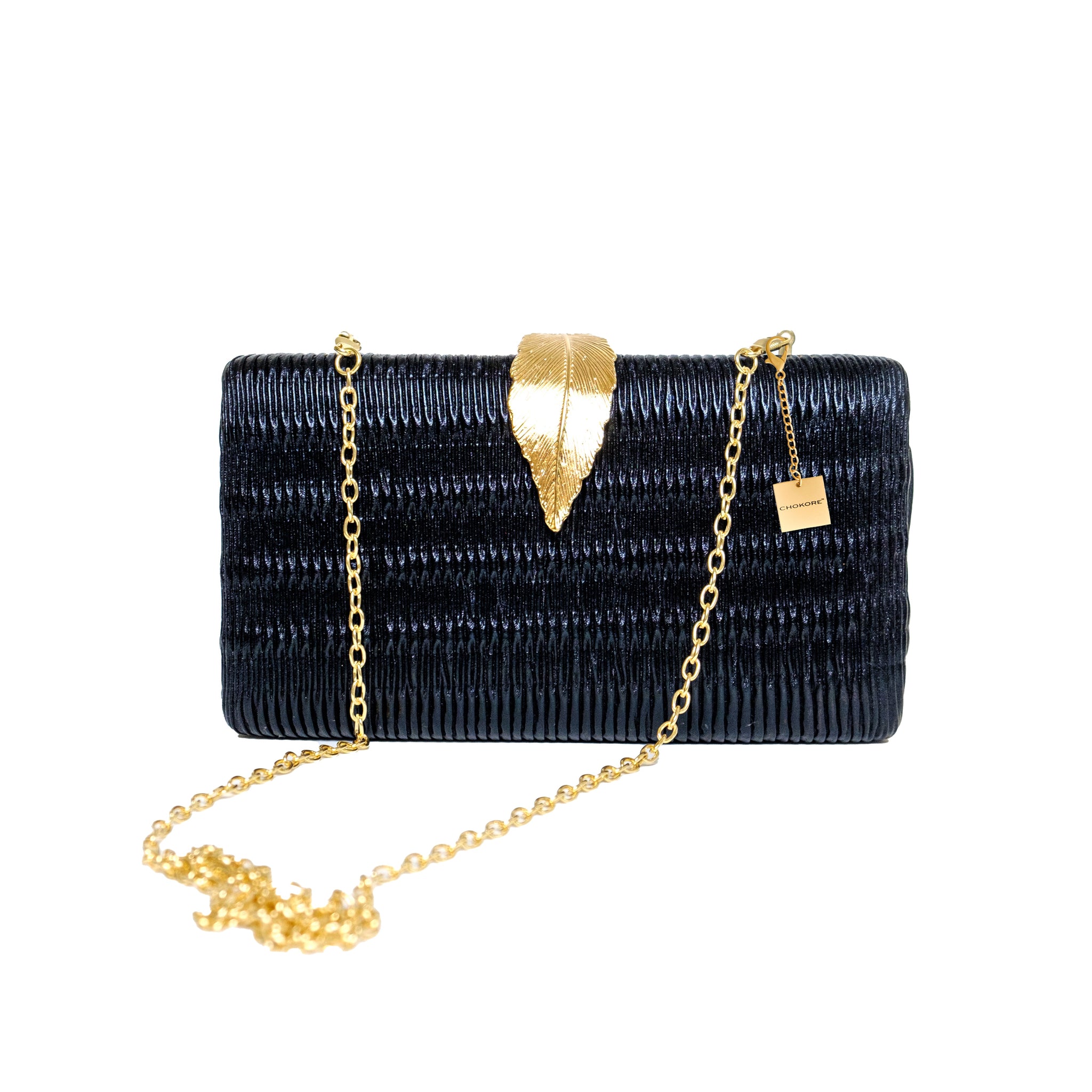 Chokore Shimmery Leaf Clutch/Handbag (Black)