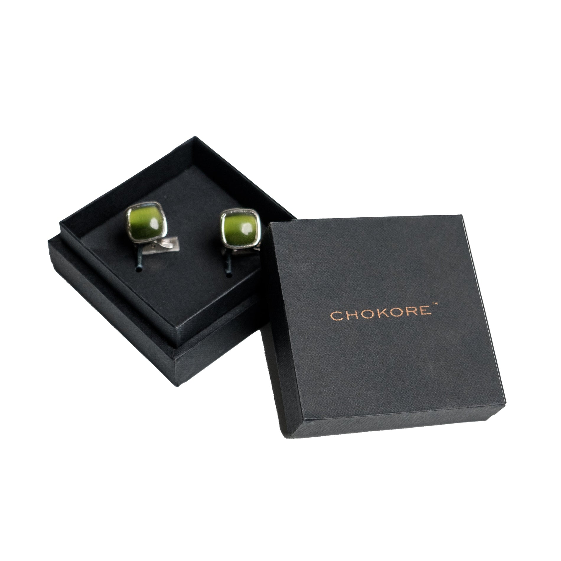 Chokore Chokore Squircle Cufflinks with Stone (Green) Chokore Squircle Cufflinks with Stone (Green) 