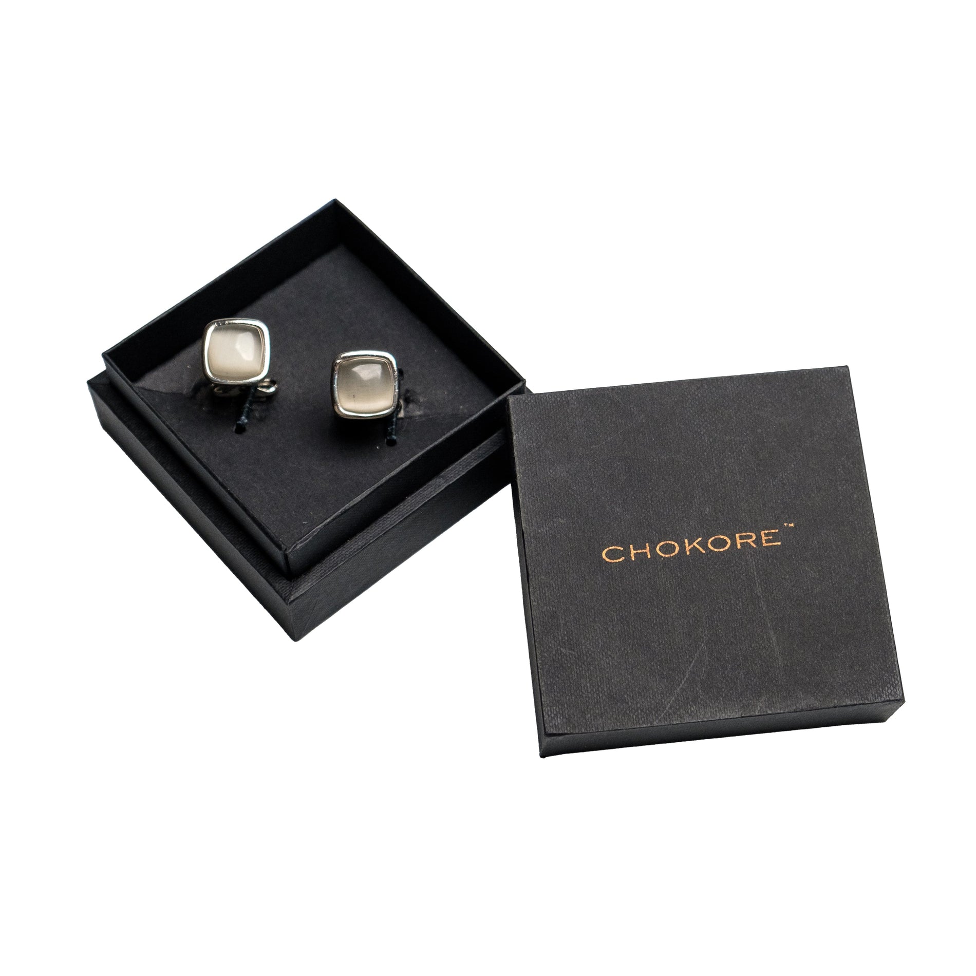 Chokore Chokore Squircle Cufflinks with Stone (Light Gray) Chokore Squircle Cufflinks with Stone (Light Gray) 