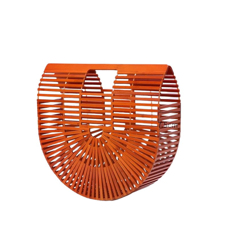 Bamboo Tote - Handcrafted Basket Bag for Women. Dark Orange. Two Sizes
