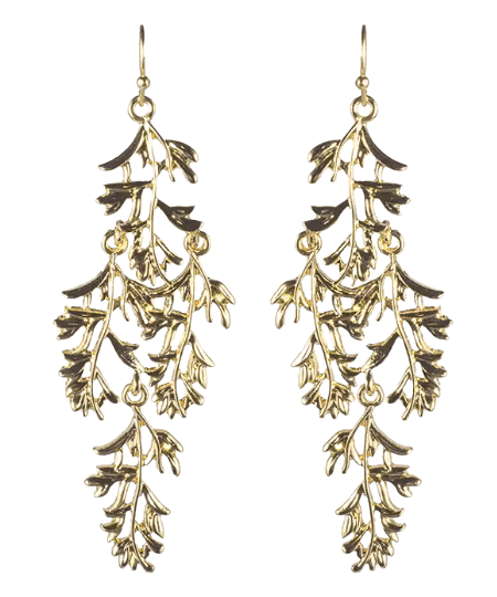 Leaves Linear Drop Earring, Gold tone
