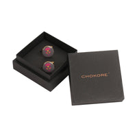 Chokore Chokore Grey and Magenta color Round shape Cufflinks