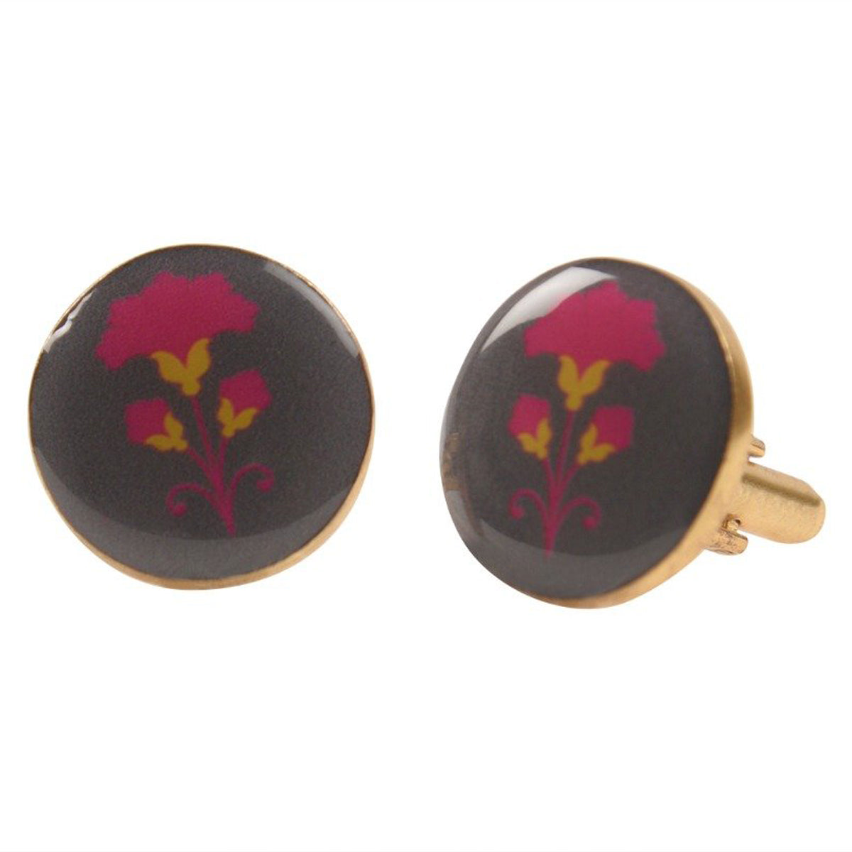 Chokore  Chokore Grey and Magenta color Round shape Cufflinks 
