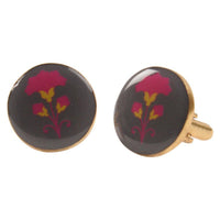 Chokore Chokore Grey and Magenta color Round shape Cufflinks
