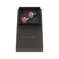 Chokore Chokore Grey and Magenta color Round shape Cufflinks