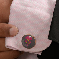 Chokore Chokore Grey and Magenta color Round shape Cufflinks