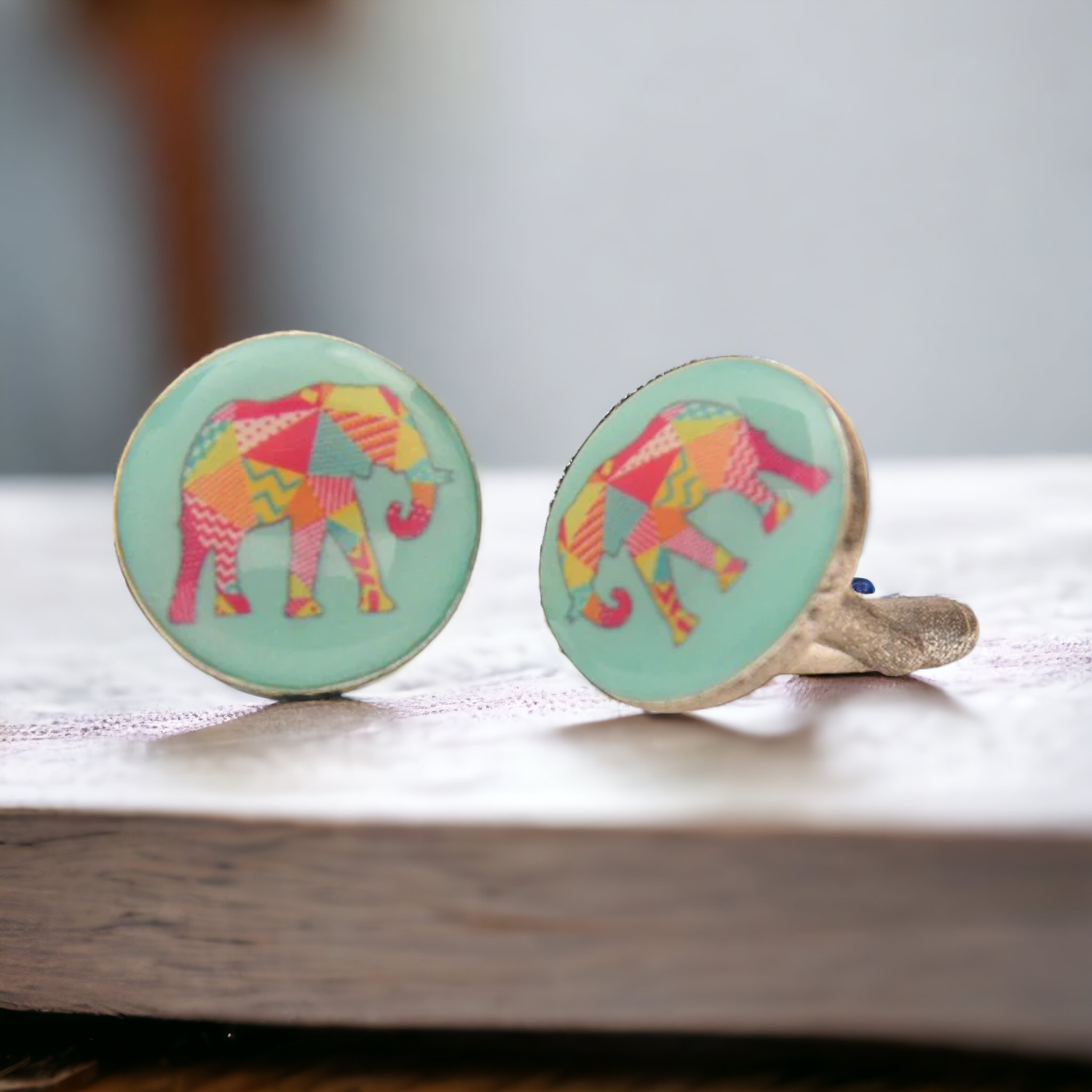 Chokore  Chokore Light Blue color Elephant motif Round shape Cufflinks 