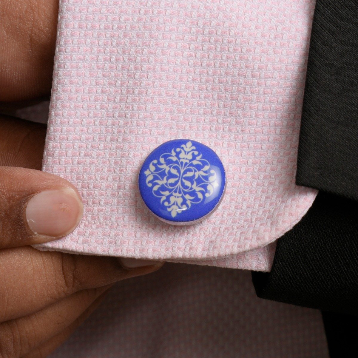 Chokore Chokore Cobalt Blue color Indian design motif Round shape Cufflinks Chokore Cobalt Blue color Indian design motif Round shape Cufflinks 