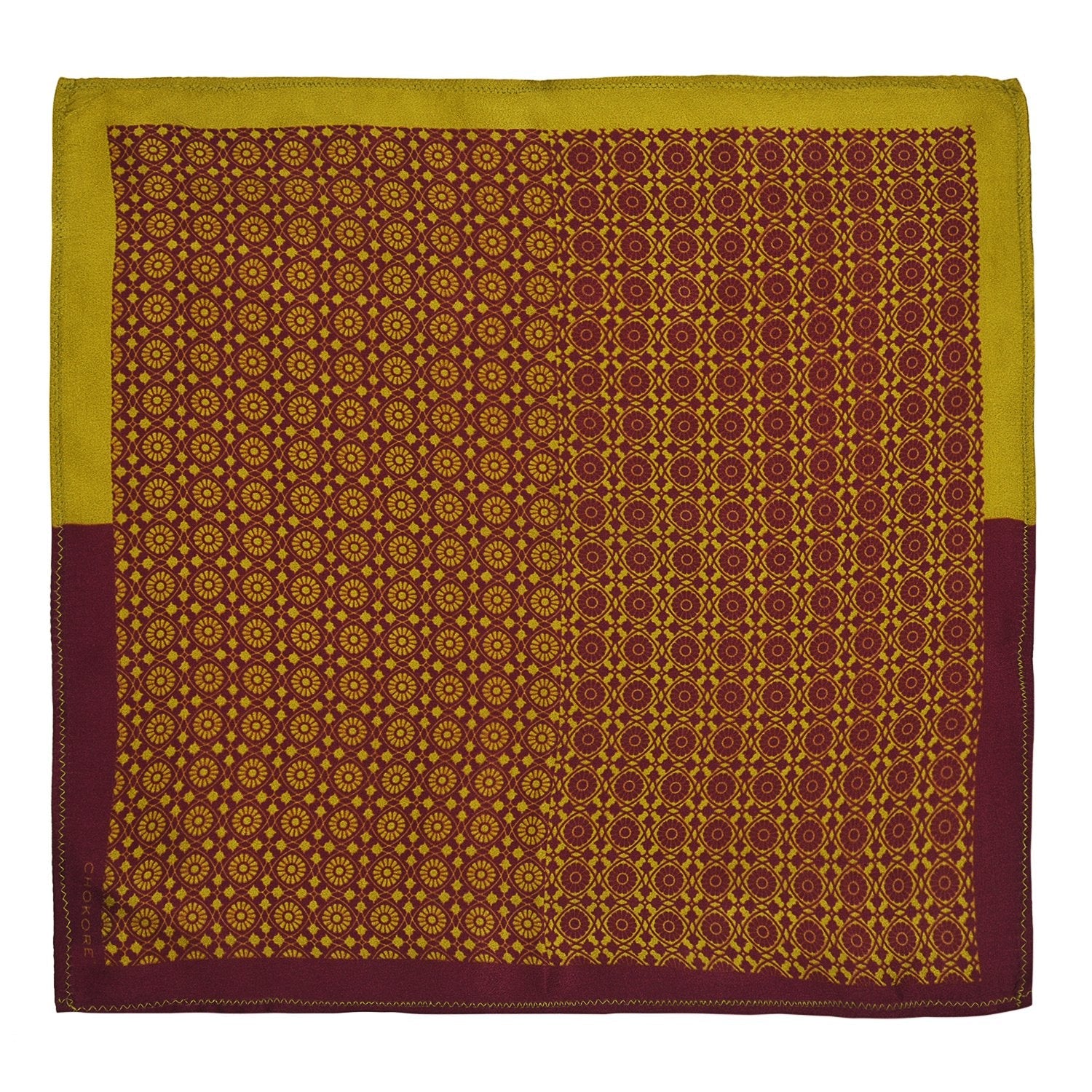 Chokore Chokore Burgundy & Lemon Green Silk Pocket Square - Indian At Heart line Chokore Burgundy & Lemon Green Silk Pocket Square - Indian At Heart line 