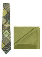 Chokore Chokore Yellow & Light Green Silk Tie - Indian At Heart range & Plain Mehandi Green color Silk Pocket Square set