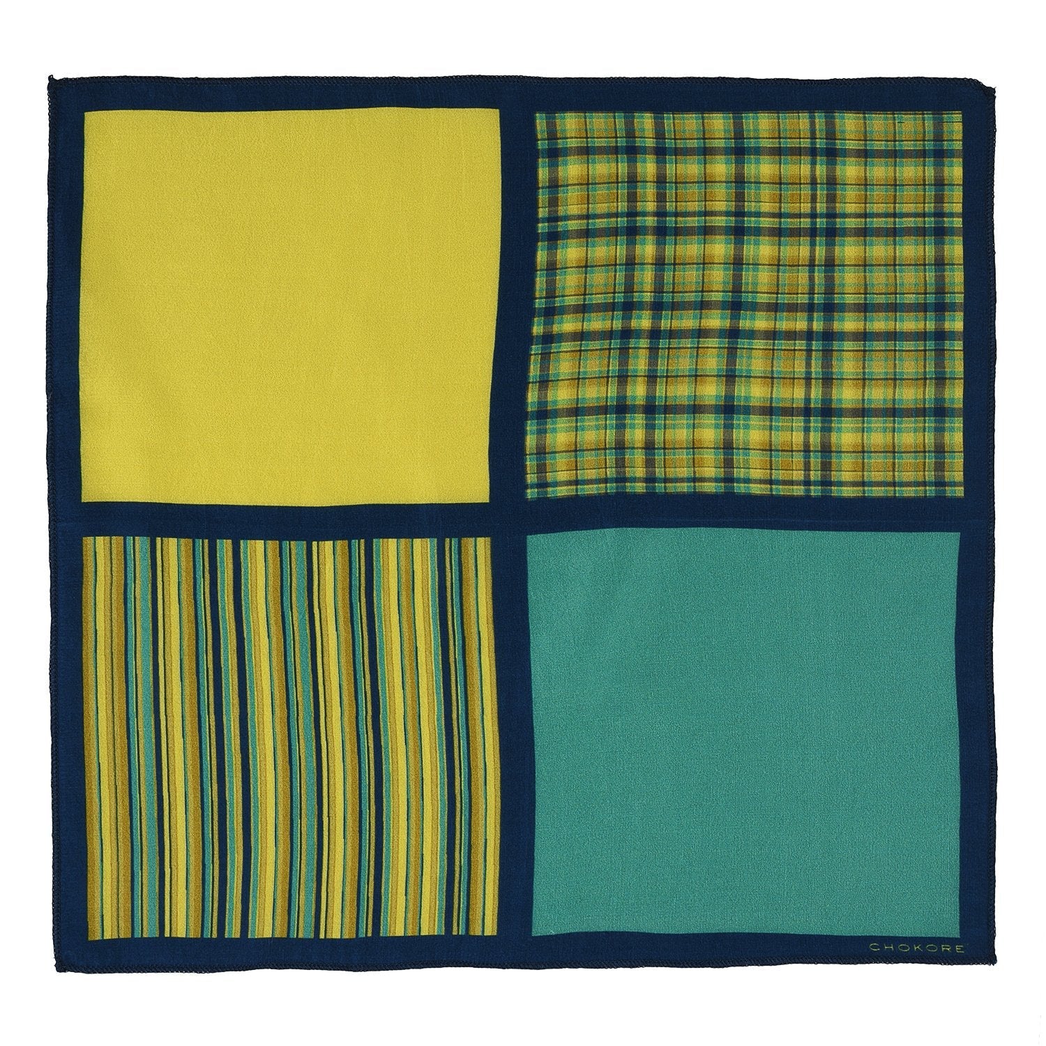 Chokore Chokore Four-in-One Shades of Green & Yellow Silk Pocket Square from the Plaids Line Chokore Four-in-One Shades of Green & Yellow Silk Pocket Square from the Plaids Line 