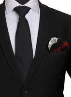 Chokore Chokore Black color Plain Silk Tie & Printed Four-in-one Black & Red silk pocket square set