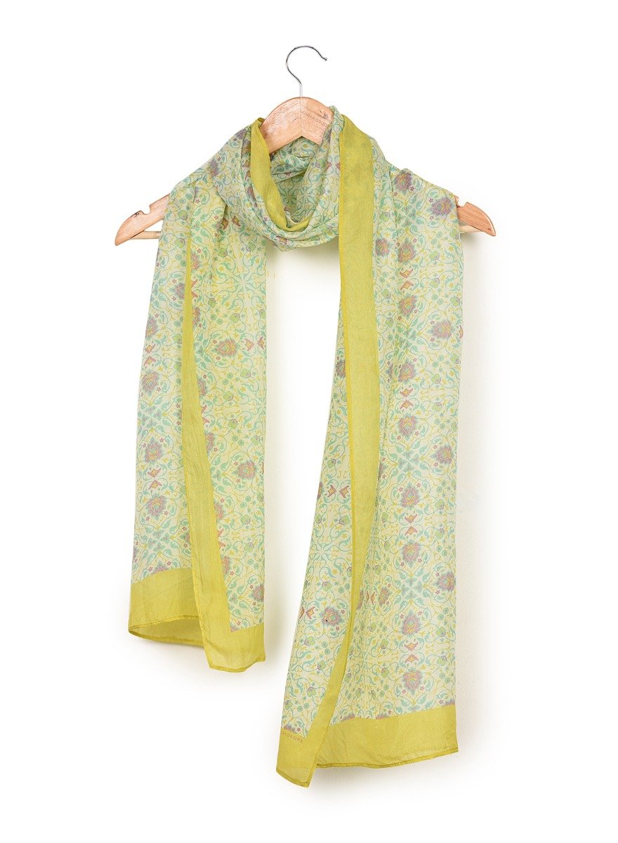 Chokore Printed Off White, Sea Green & Lemon Green Silk Stole for Women Printed Off White, Sea Green & Lemon Green Silk Stole for Women 