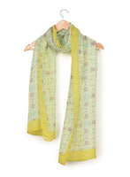 Chokore Printed Off White, Sea Green & Lemon Green Silk Stole for Women